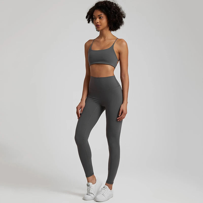Gym Set Women Sports Outfit 2 Pieces Cross Back Bra Fitness Suit