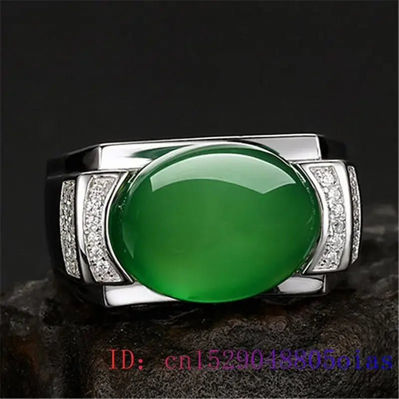 Green Jade Ring Fashion Chalcedony Men Gifts Gemstone Lucky Jewelry Zircon