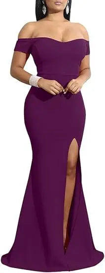 Women's Off Shoulder High Split Long Formal Party Dress