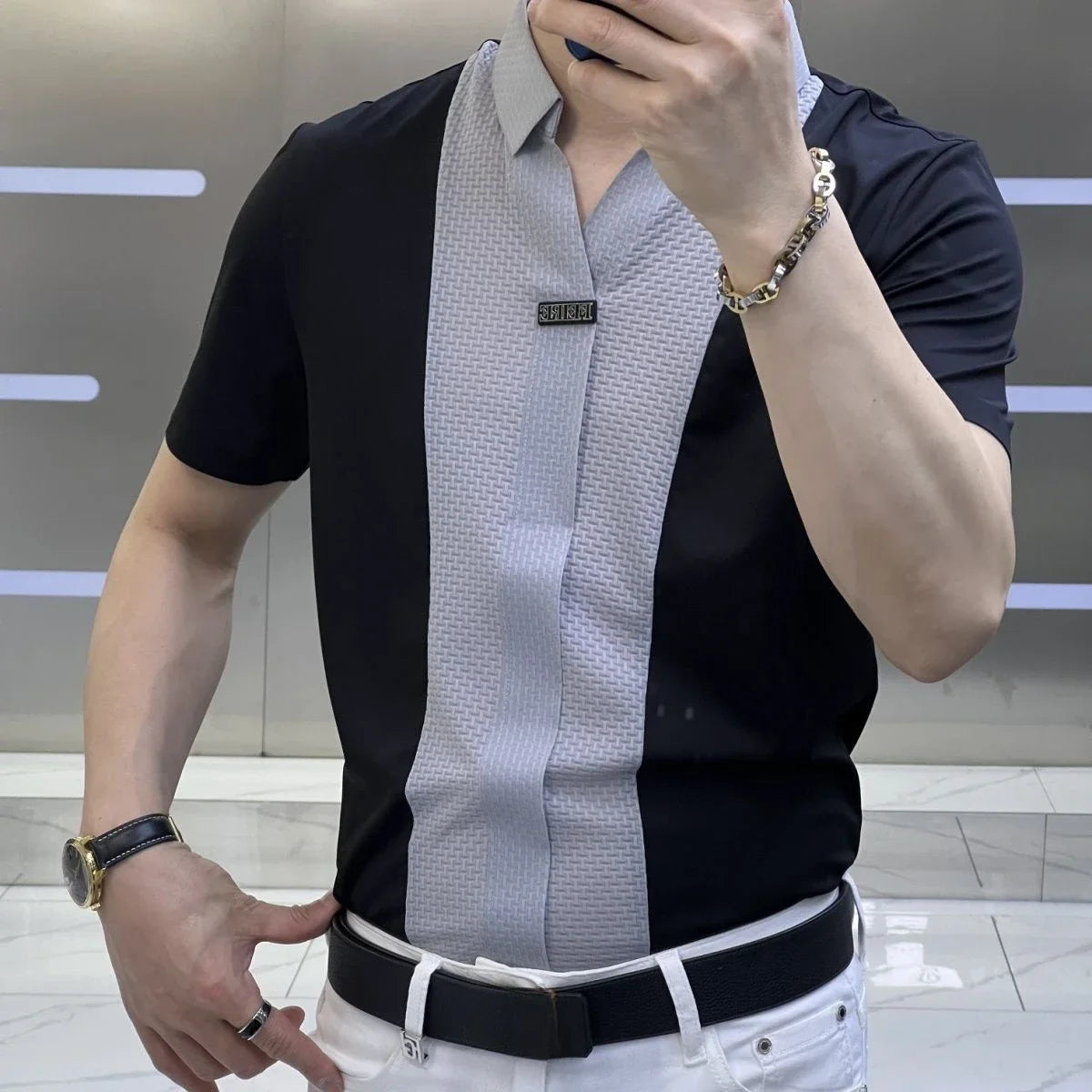 Shirts for Men Oversize Spliced