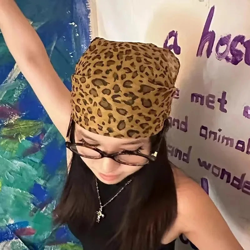 Vintage Leopard Print Square Scarf Women