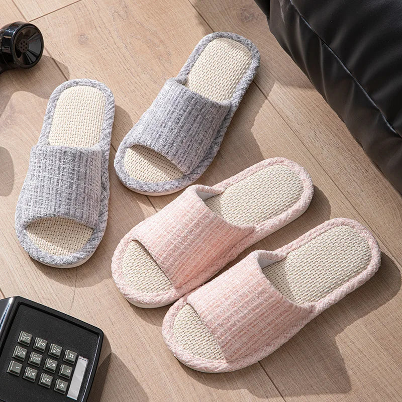 Linen Women Slippers House Flats Non-Slip Soft Sole