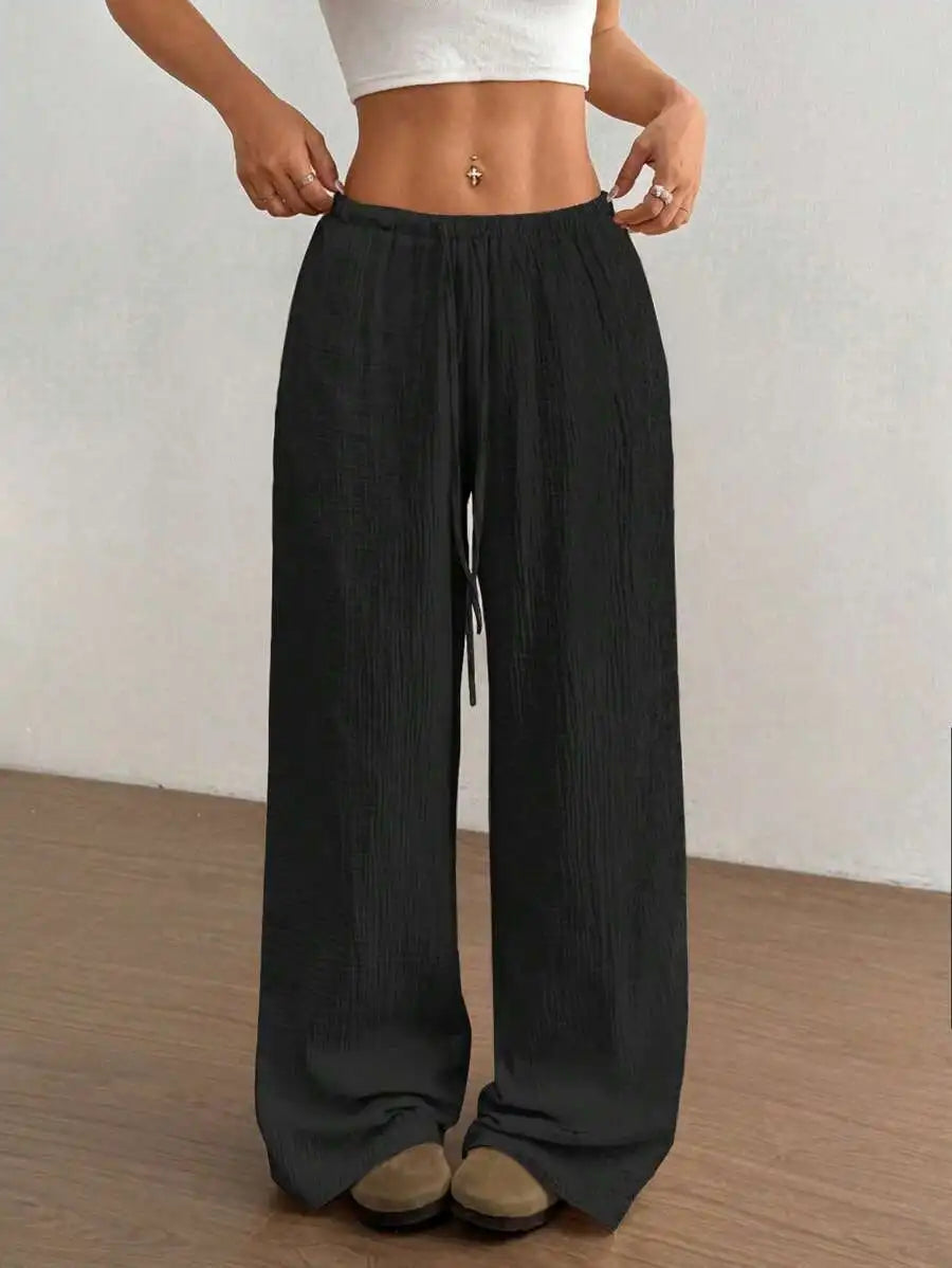 Womens Low Rise Palazzo Pants Casual Straight Long Pants