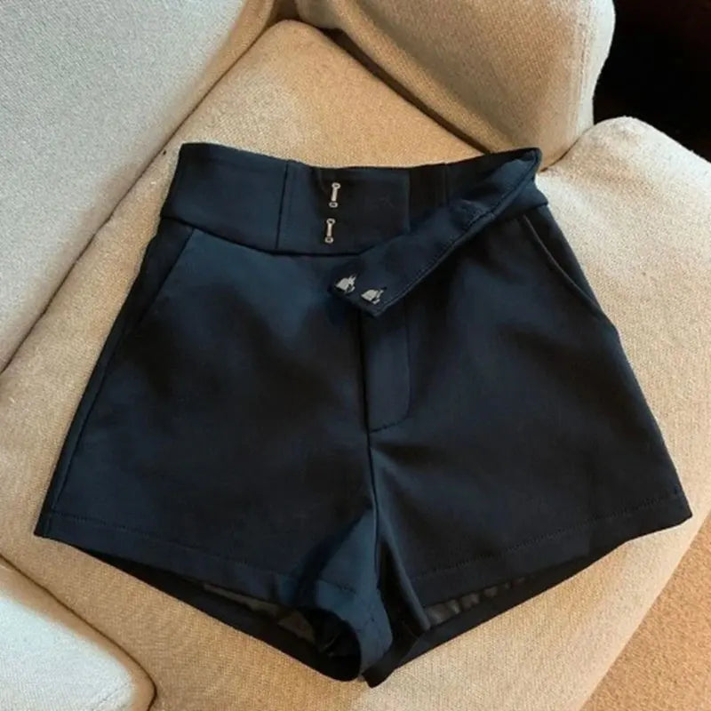 Women Mooyufon Black Shorts  Slim Casual Straight Pants