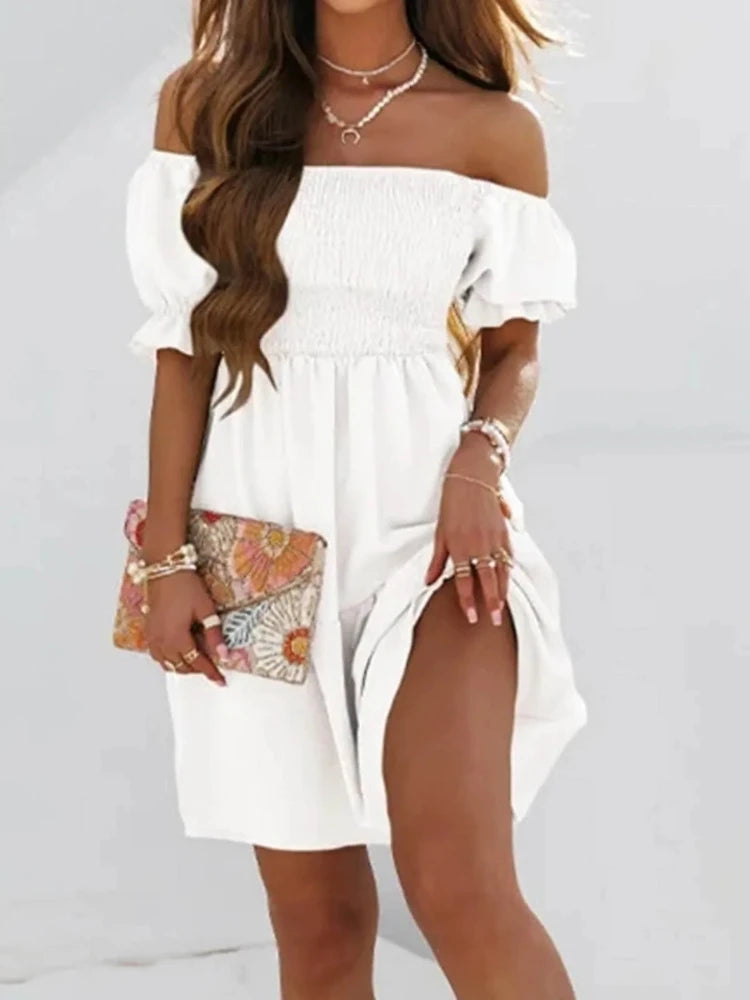 Fashion Sexy Off Shoulder Puff Sleeve Dress for Woman