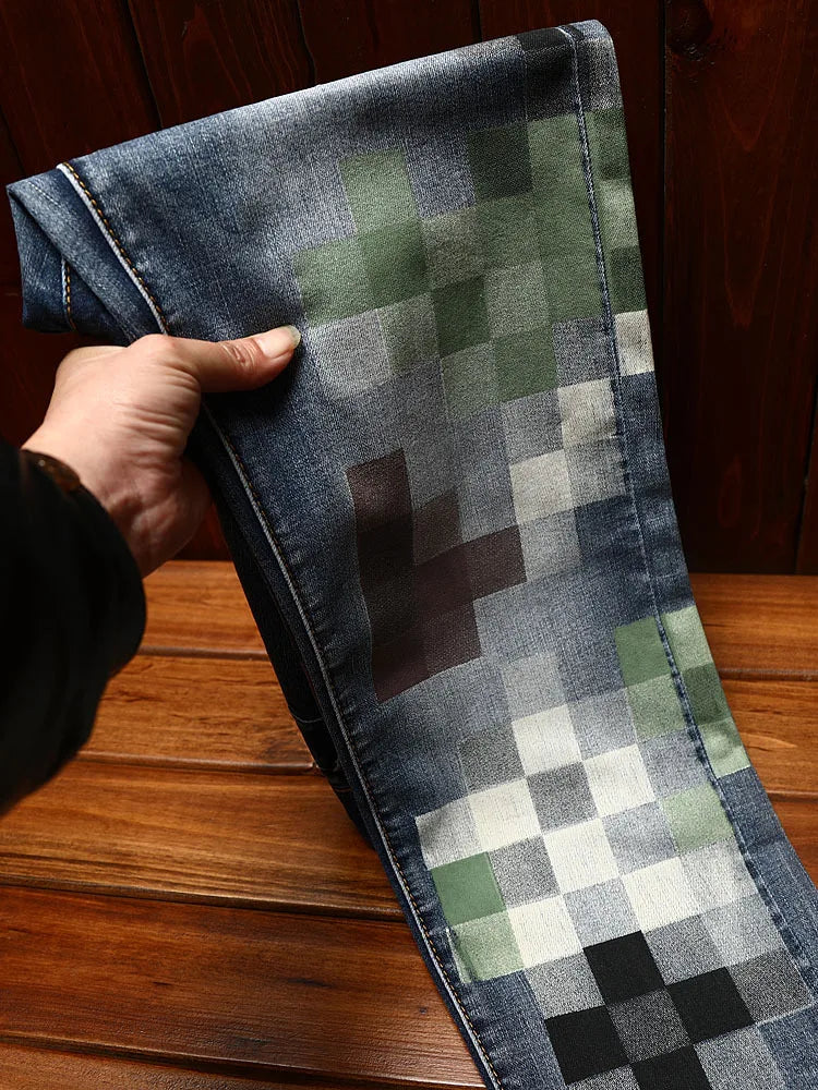 mosaic printed jeans for men