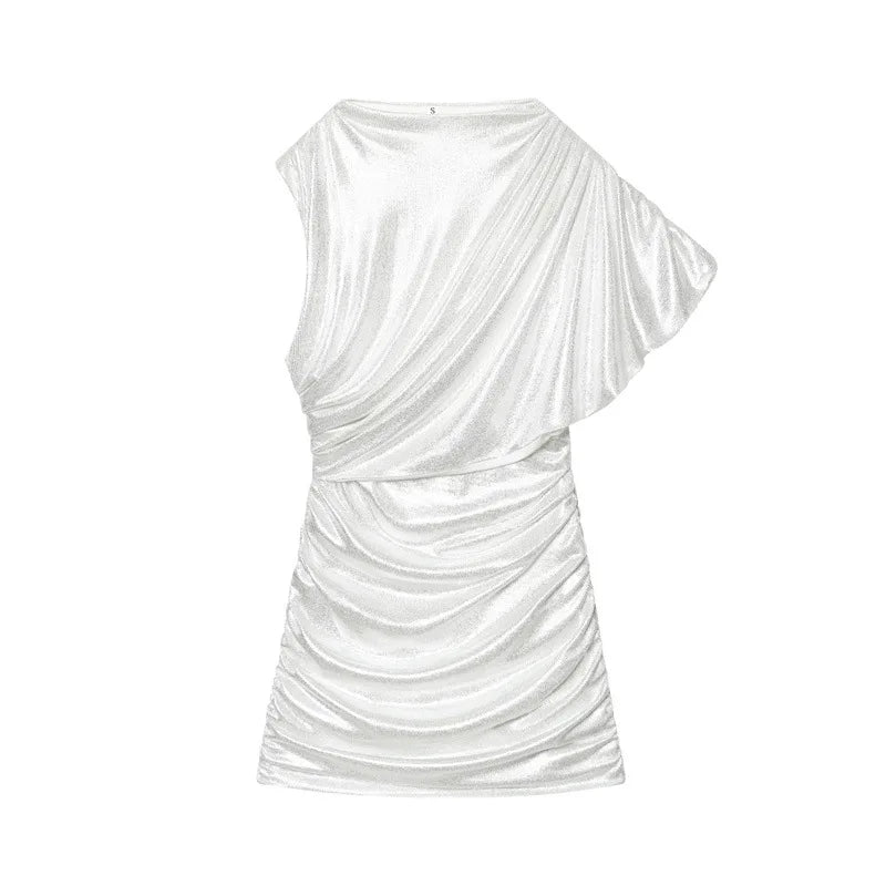 Rhinestone Draped Sleeveless Mini Dress Sexy Outerwears