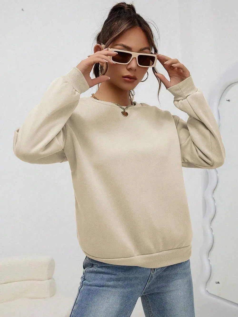 Woman Sweatshirt Casual Solid Color All-Match Clothing