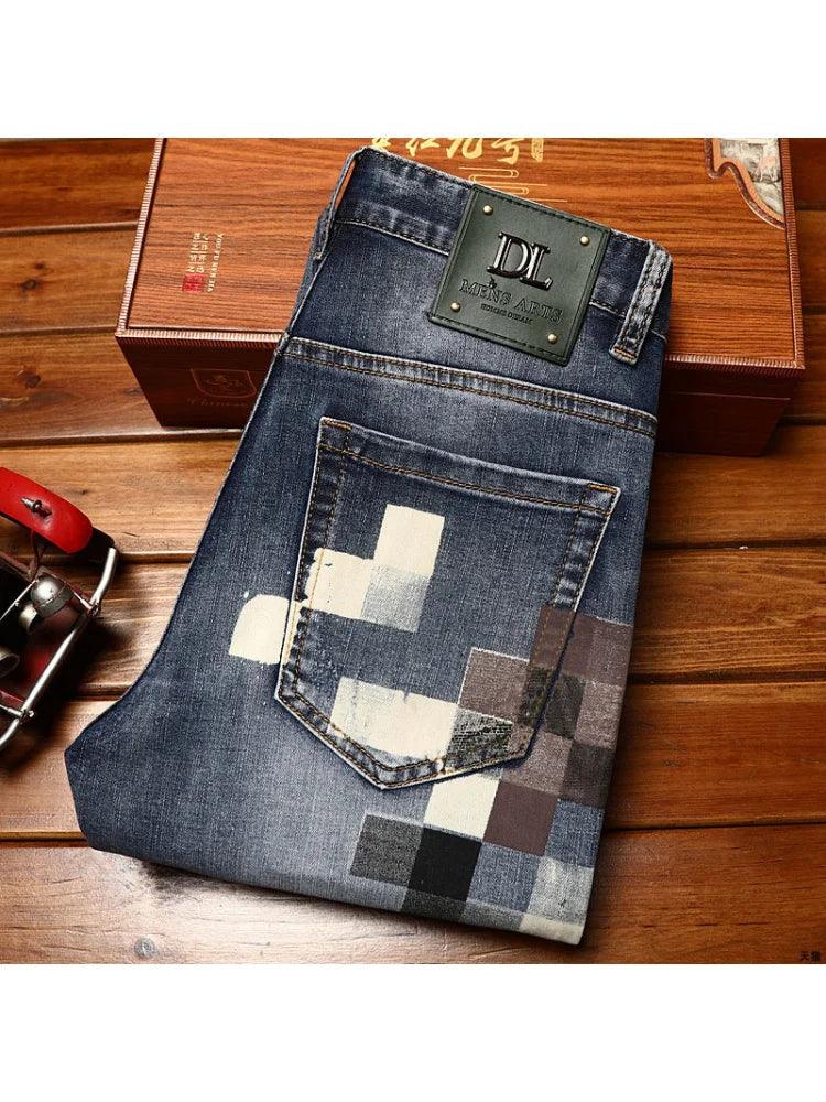 mosaic printed jeans for men