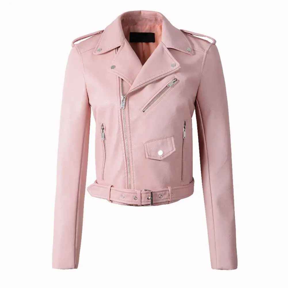 Women Jacket Faux Leather Cargo Overcoat