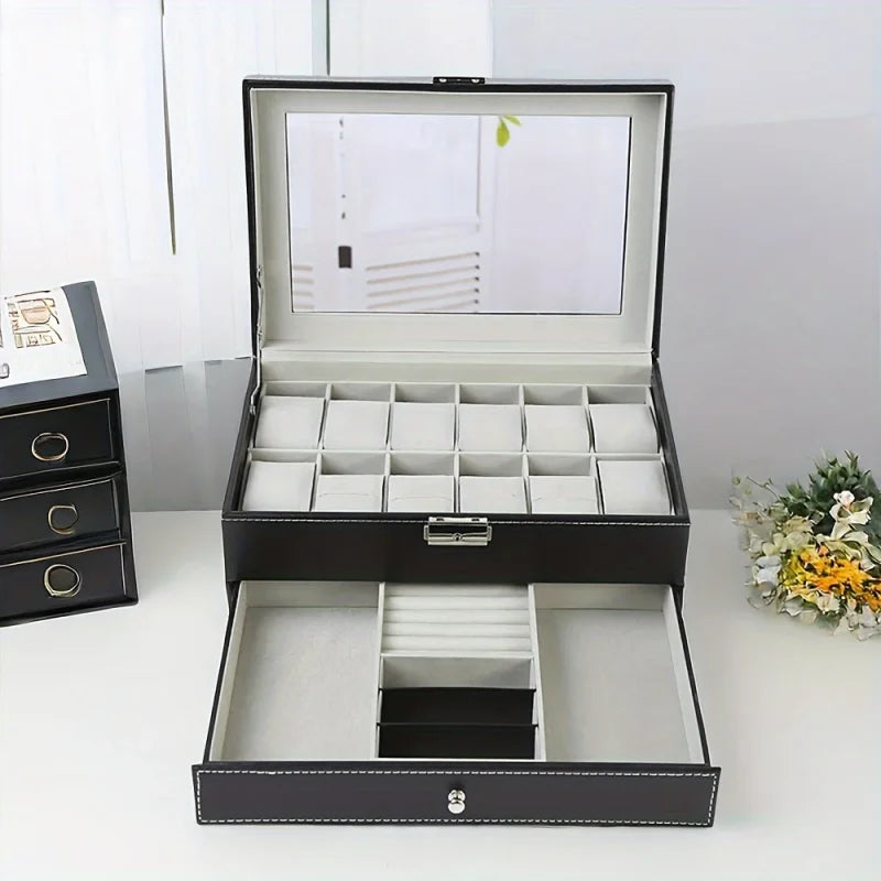 Leather Lockable Watch Storage Boxes,Men & Women's Jewelry Display