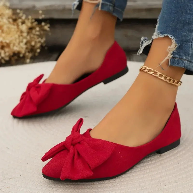 Flat Bottomed Loafers for Women Butterfly Bow Shallow Mouth Pointed Breathable  Women's Shoes