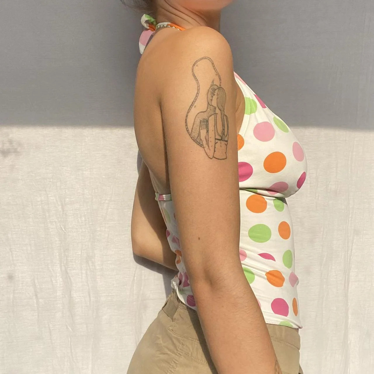 Women Tank Tops Dot Print Tie-Up Halter Neck