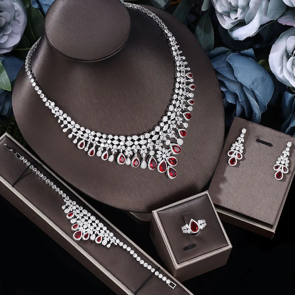 Zircon Super Deluxe Tassel Necklace Earrings