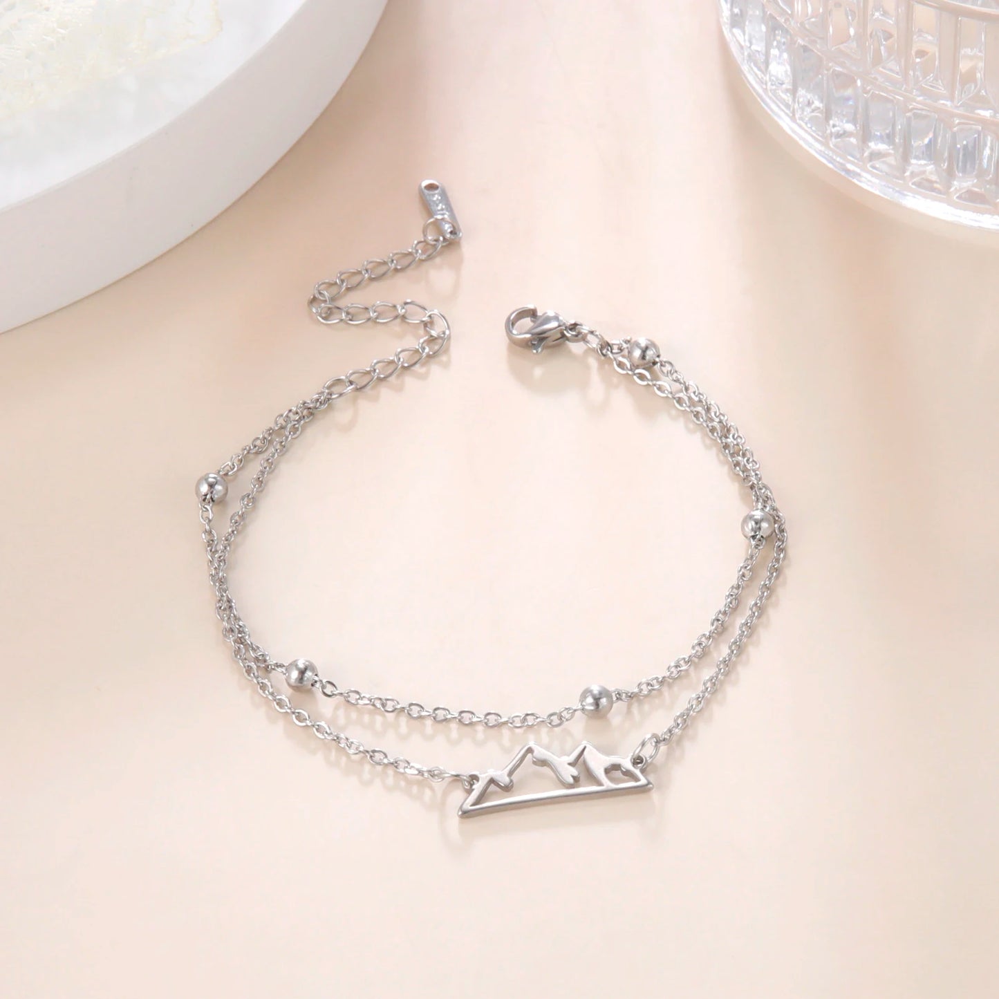 Cross Pendant Bracelets Stainless Steel Double Layer Chain