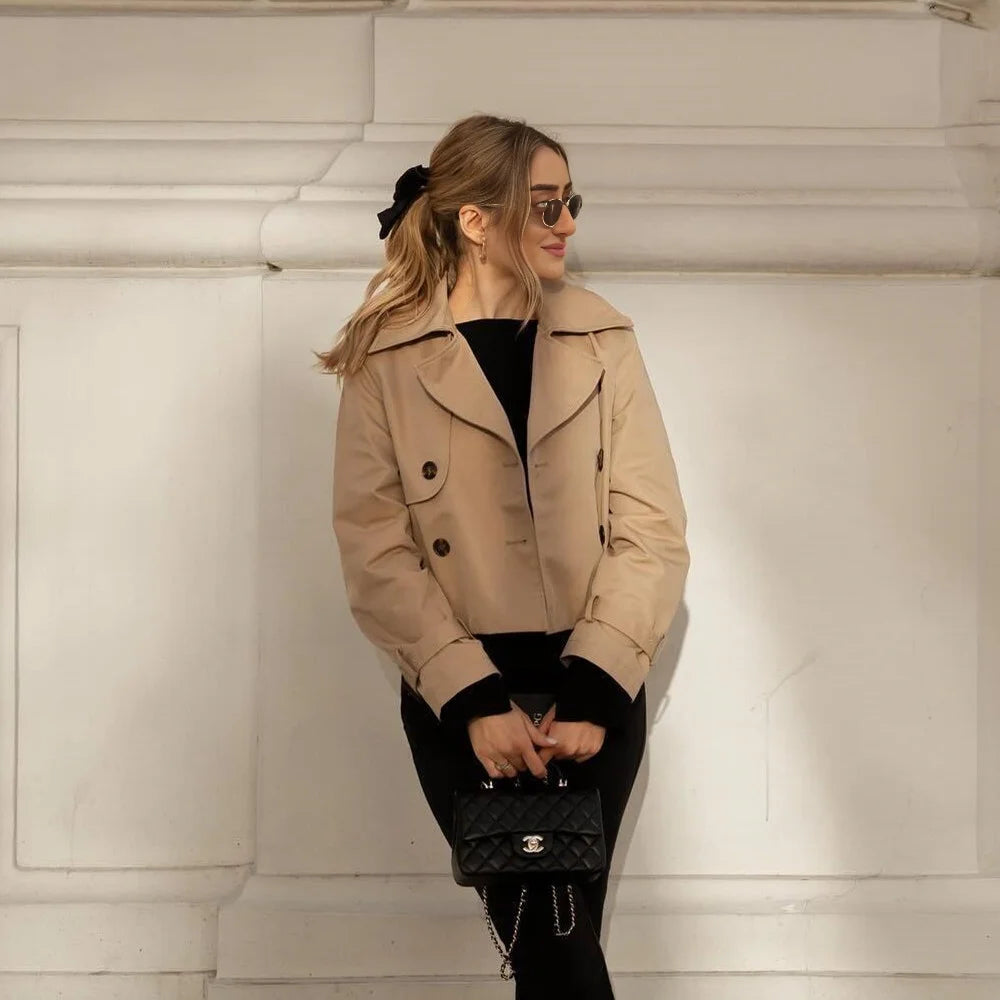 Ladies Vintage Cropped Trench Spring Autumn Jacket