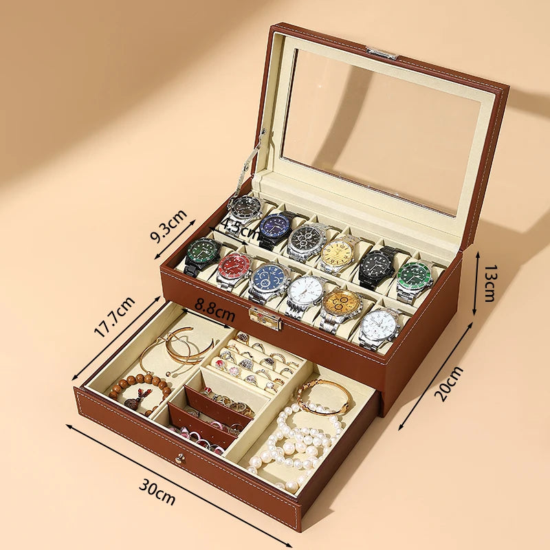 Leather Lockable Watch Storage Boxes,Men & Women's Jewelry Display
