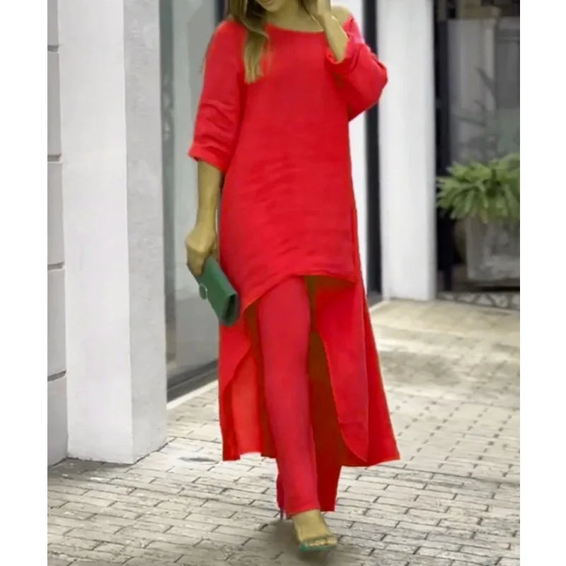 Women's Sets 2 Pcs Sale Casual O-Neck Long Sleeve Asymmetrical Dress