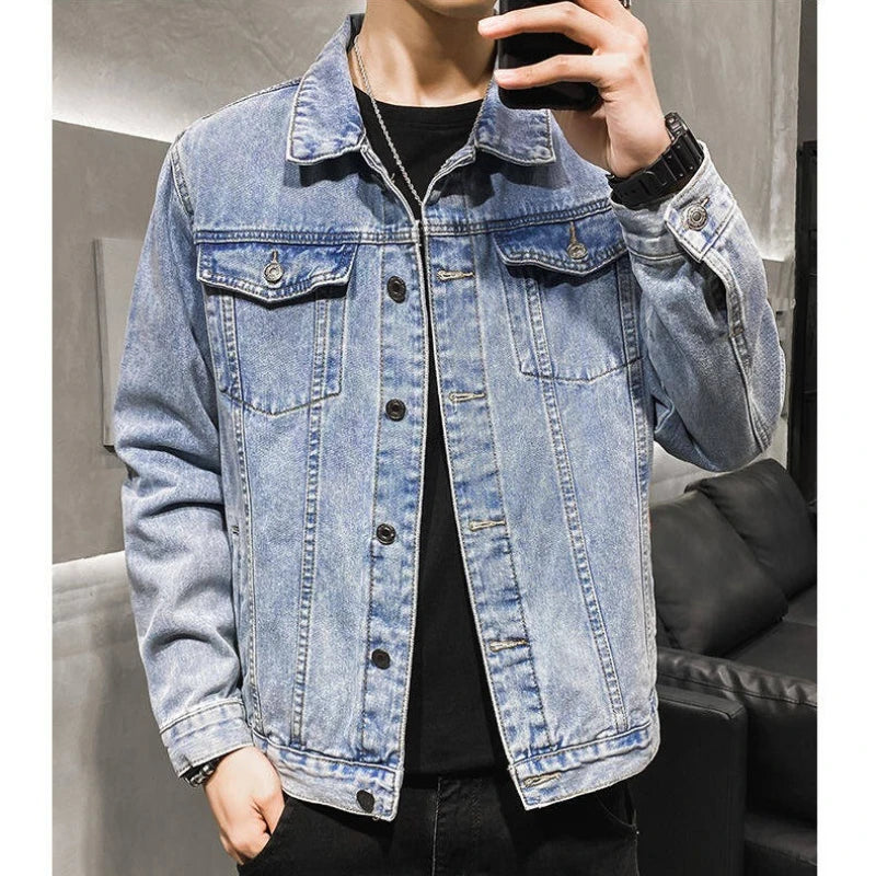 Men's Cyberpunk Denim Jacket Vintage Washed Tiger Skull Bone