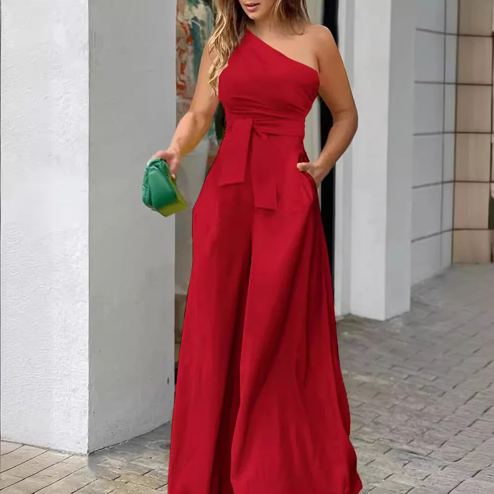 Women's Jumpsuit  Lace-up Irregular Off-The-Shoulder