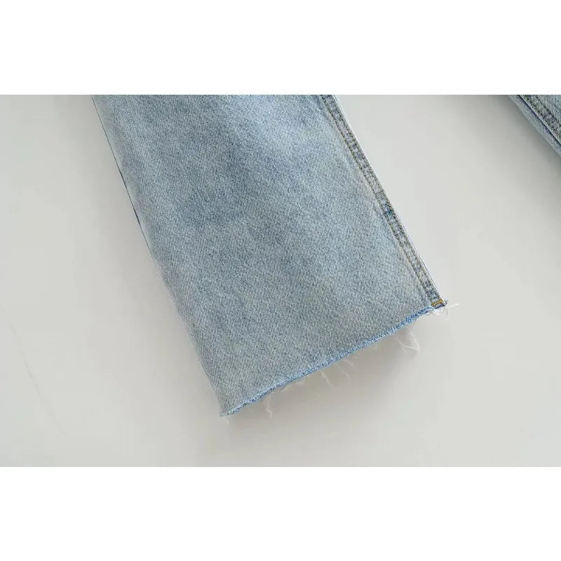 Women's High Waist Jeans Straight Leg Raw Hem Floor-Length Vintage