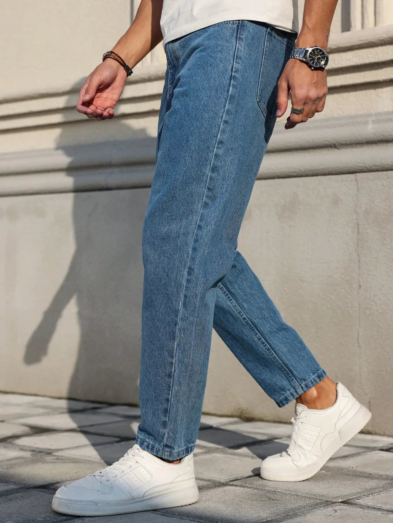 Men's jeans classic blue denim fabric