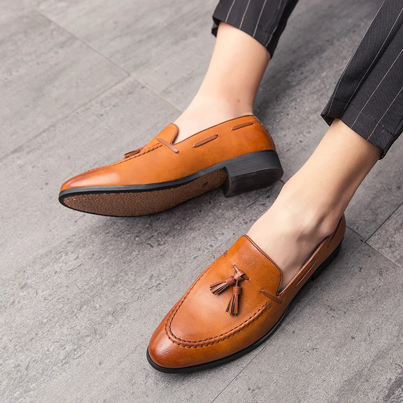 Men Slip On Loafers Trend Tassels Leather Shoes