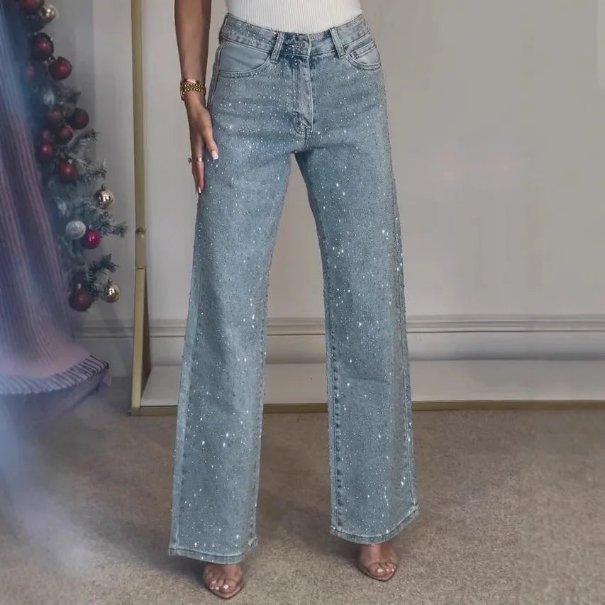 Straight Jeans for Women Diamonds Pants Stretch