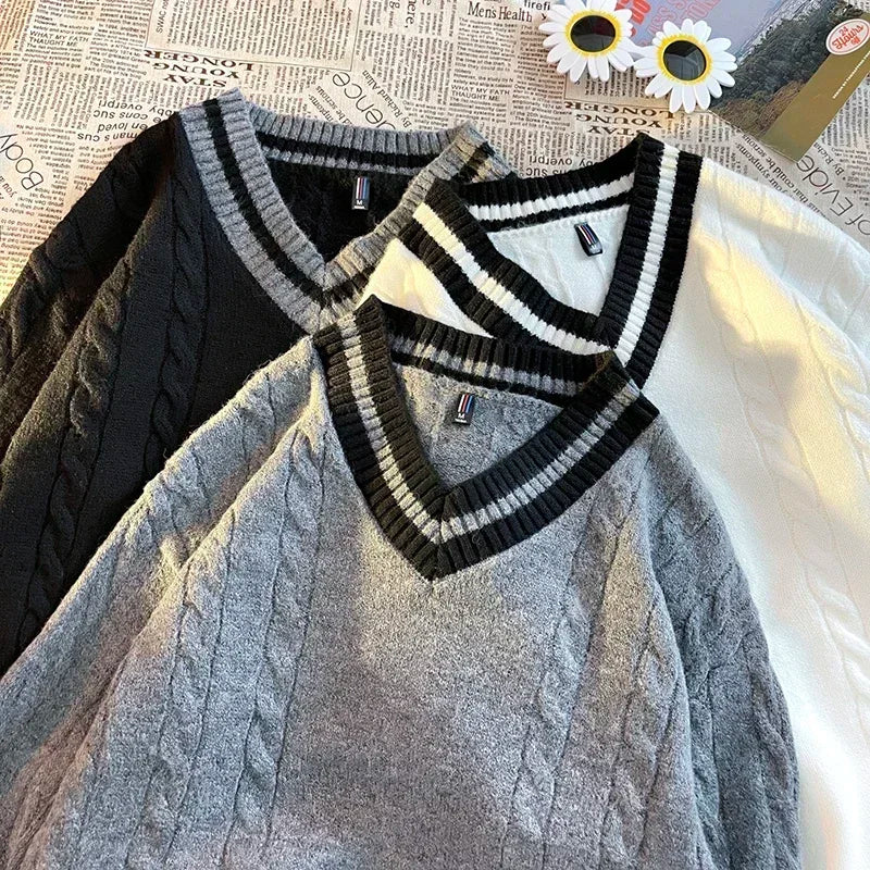 Men  Outdoor  V-neck Knitted Sweater