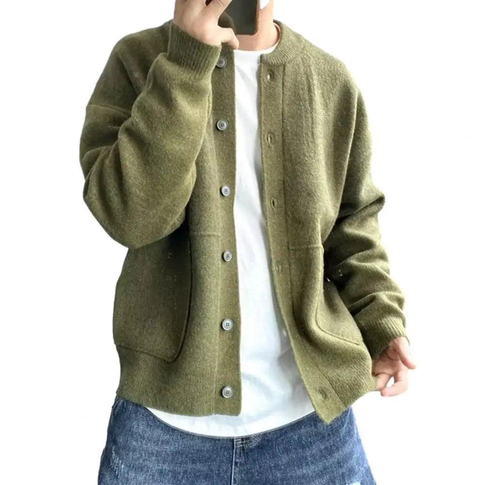 Sweater Coat Stylish Men's Knitted Cardigan Sweater with Thick Pockets