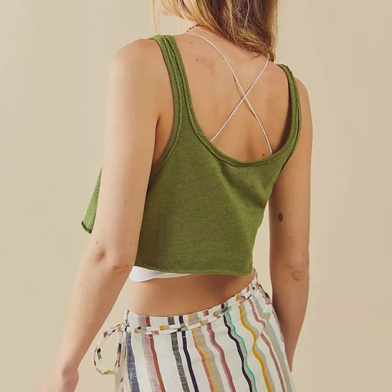 100% Cotton Tank Tops Women Sleeveless  Sexy Cropped Camisole