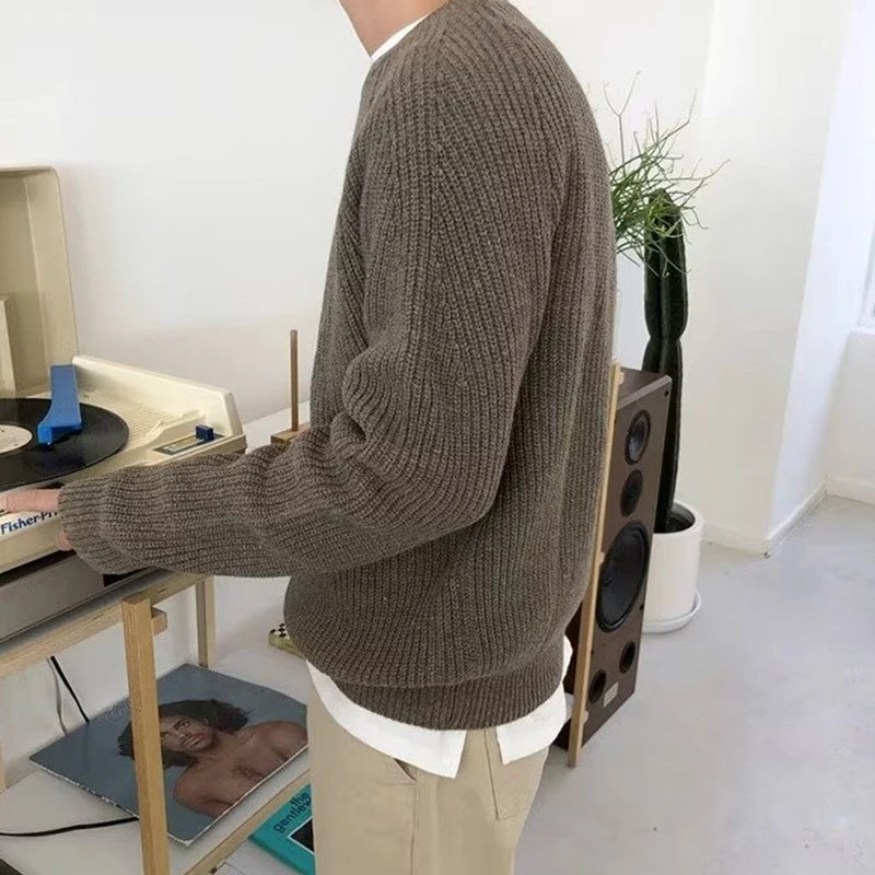 Streetwear Fashion Mens Knit Sweaters  Casual  Long Sleeve Jumper Tops For Men
