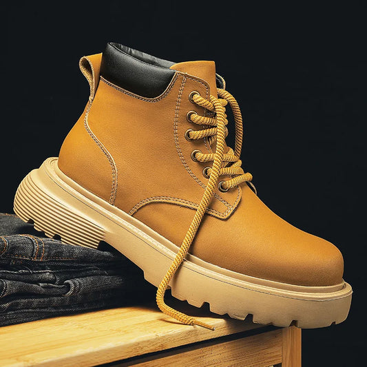 Men High Top Boots Leather Shoes Warm Outdoor Sneakers Lace Up Non-Slip Ankle Boots