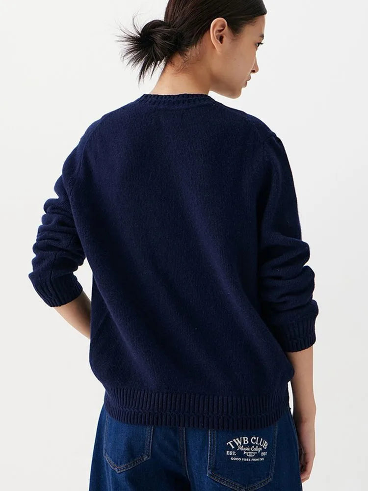Women's Knitwear Diamond Jacquard Fitted O-neck Sweater