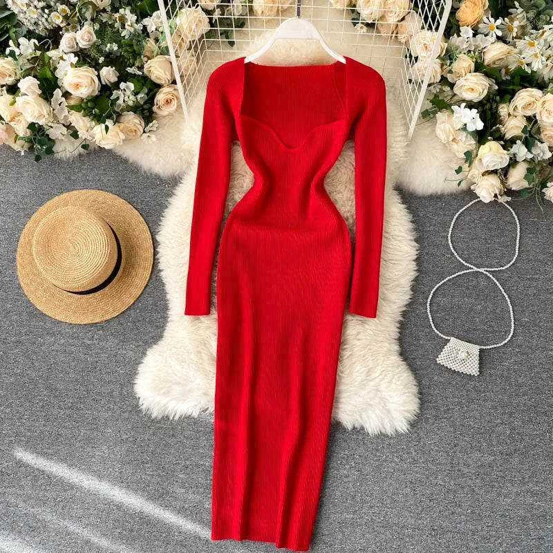 Sexy Strapless Ribbed Knitted Bodycon Dress
