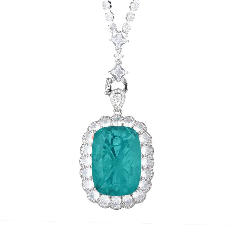 Aqua Blue Gemstone Pendant Necklace with Sparkling Zircon