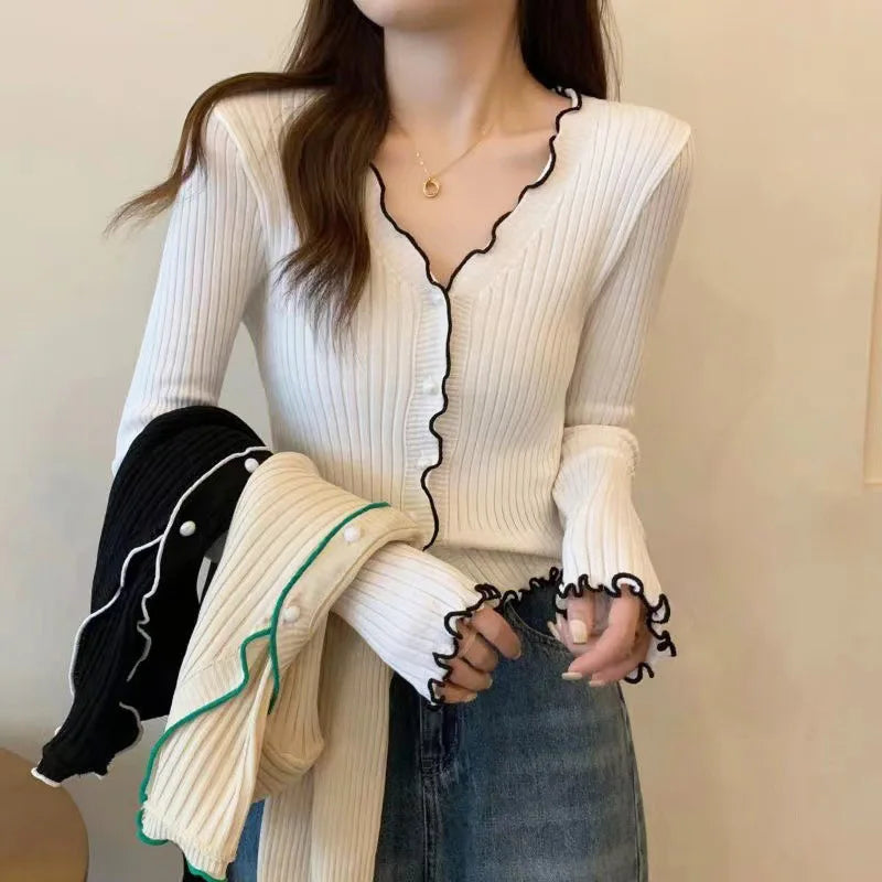 Knitted Sweater Women Cardigans V-Neck Knitwears