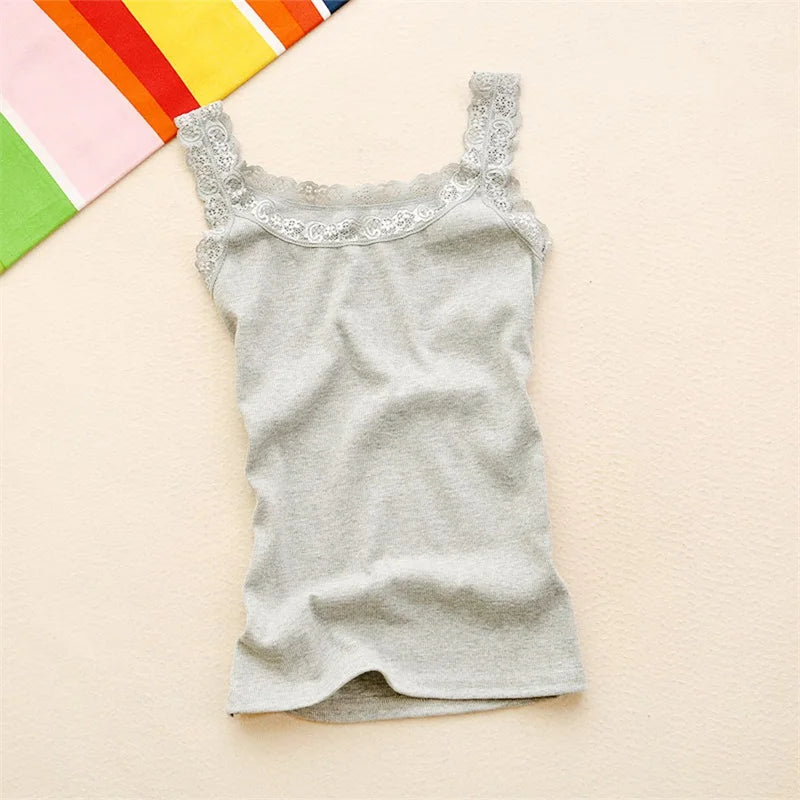 Tank Tops Women Summer O-neck Lace Suspender Camisole