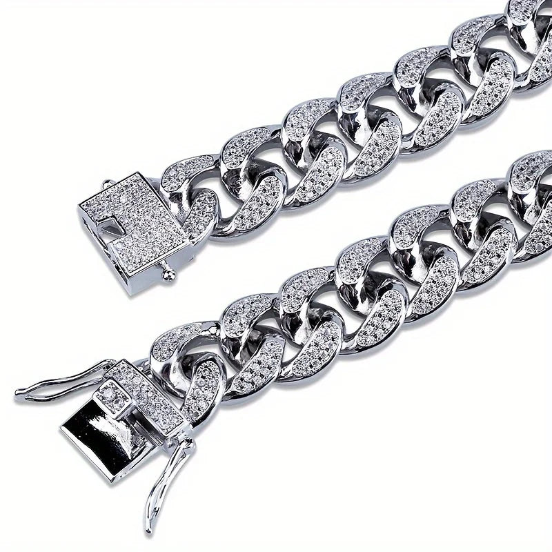 Luxury Iced Out Cuban Link Chain Bracelet for Men Paved Crystal Hip-Hop Jewelry Stainless Steel