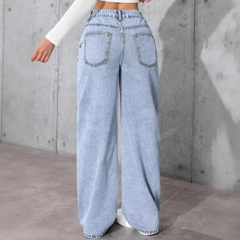 Washed High-Waisted Straight-Leg Jeans