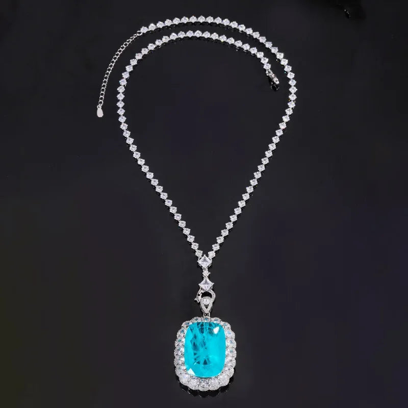 Aqua Blue Gemstone Pendant Necklace with Sparkling Zircon