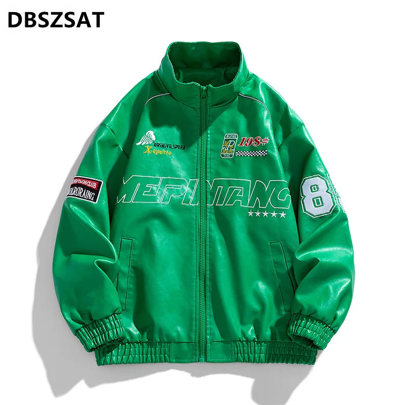Leather Jacket   Motorcycle PU Mens Stand Collar Casual Windbreaker