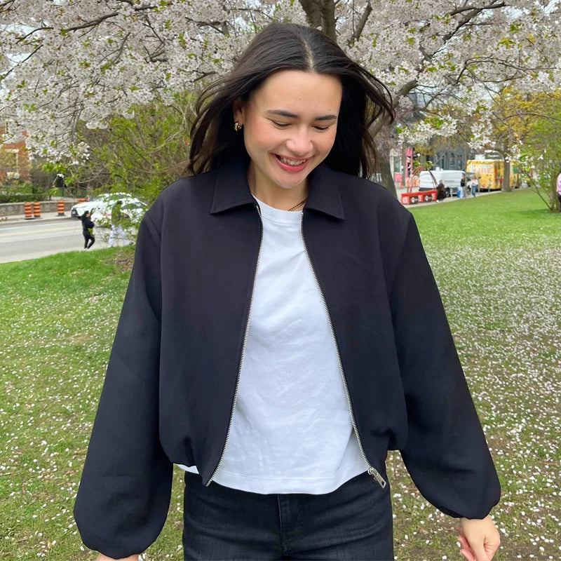 Puffed Bomber Jackets for Women Zip Varsity Cropped Jacket
