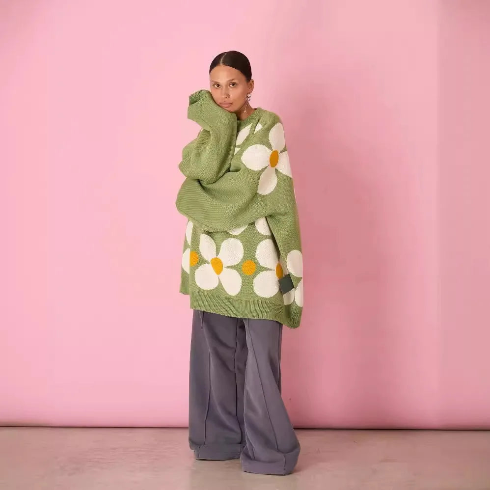 Women's Clothes Flower Jacquard Soft and Versatile Knit Sweater