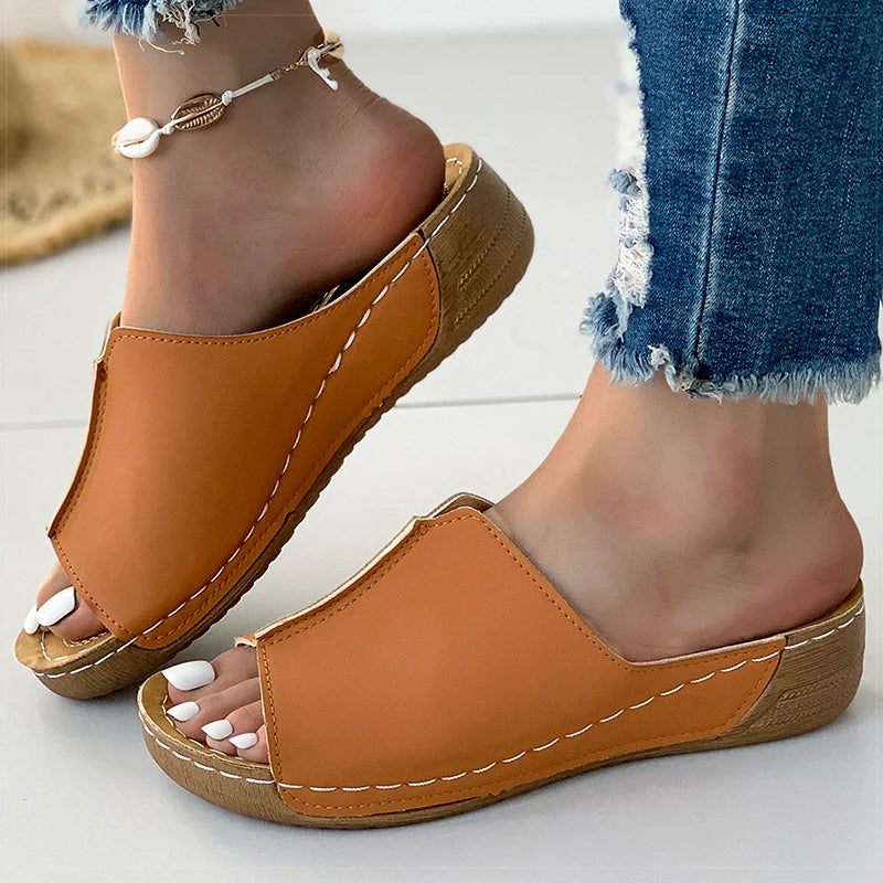 Women's Sandals  Soft Heels Low Platform Slippers