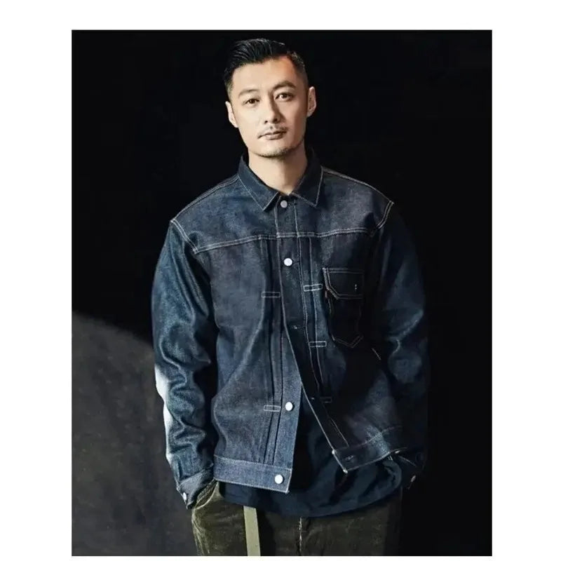 Black Loose Men's Denim Jacket  Workwear Coat