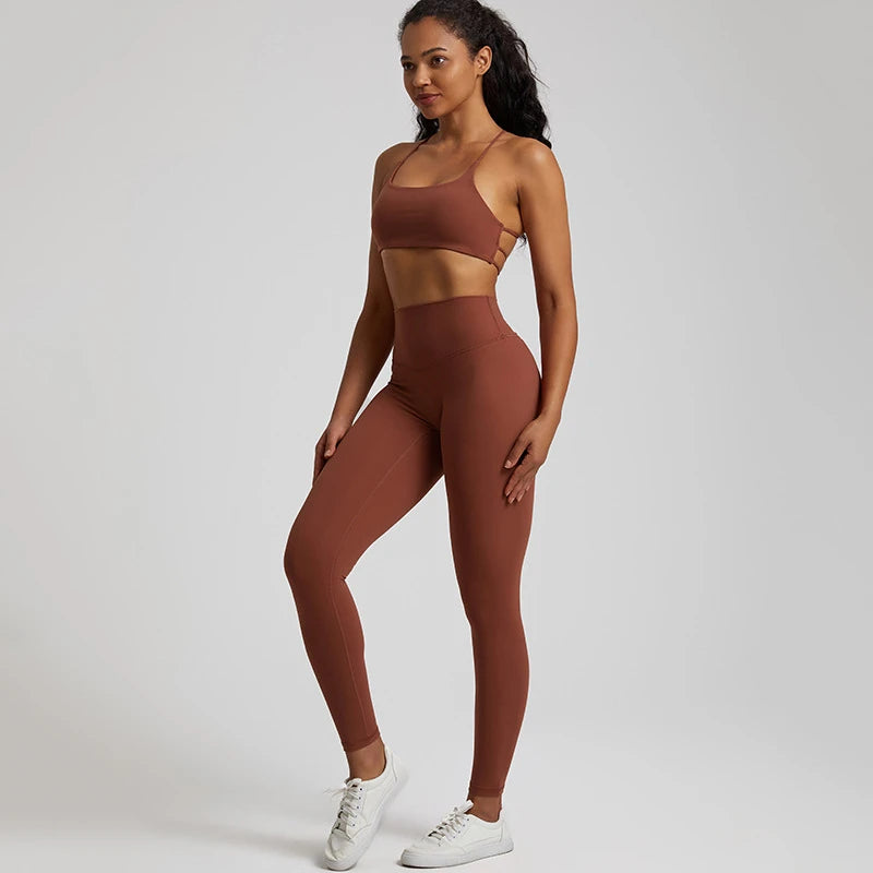 Gym Set Women Sports Outfit 2 Pieces Cross Back Bra Fitness Suit
