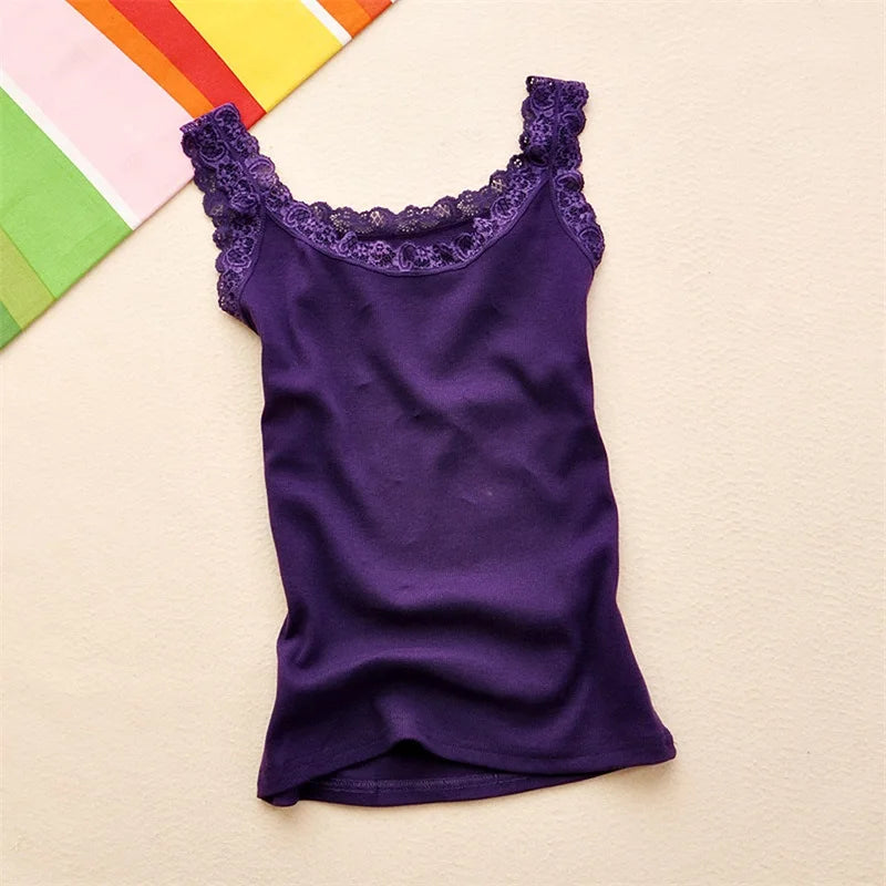 Tank Tops Women Summer O-neck Lace Suspender Camisole