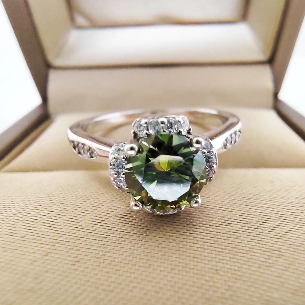 Green Moissanite Silver Ring