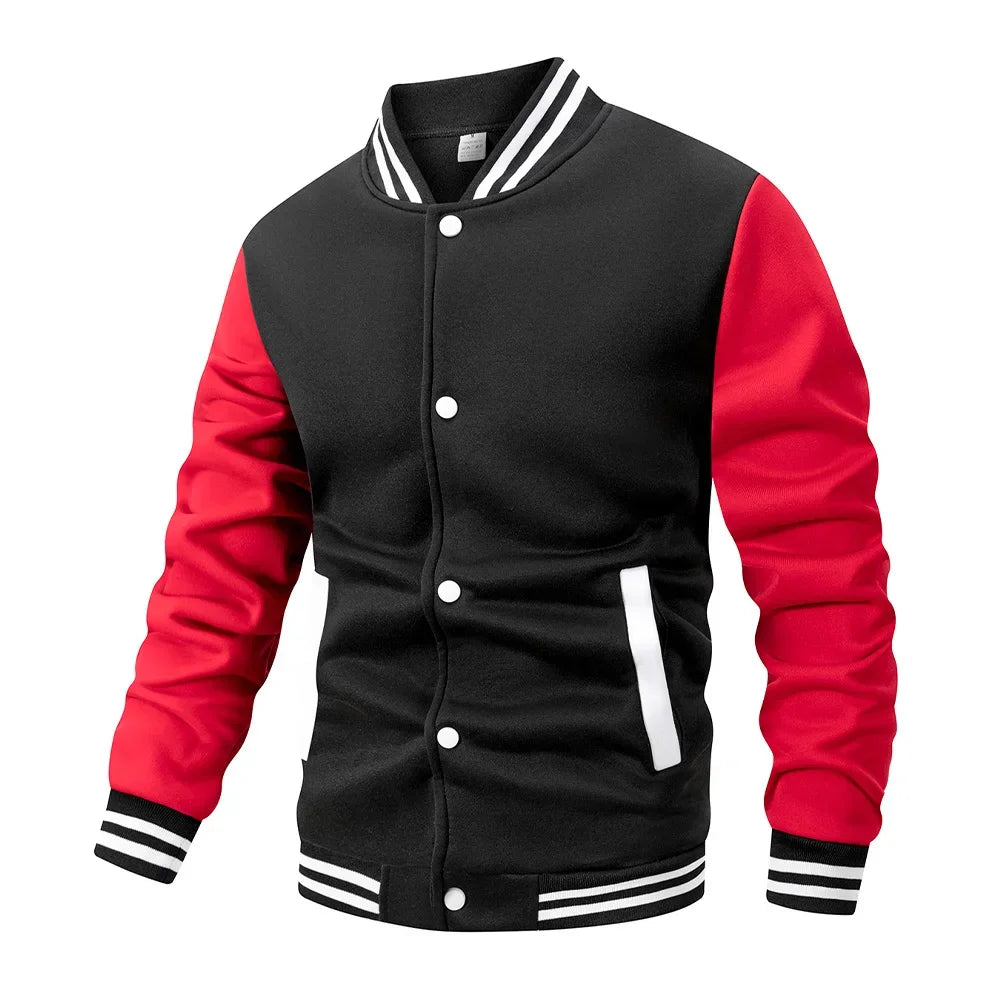 Men's Classic Varsity Baseball Jacket Black & White Color
